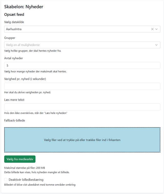 Felter i nyheder skabelonen